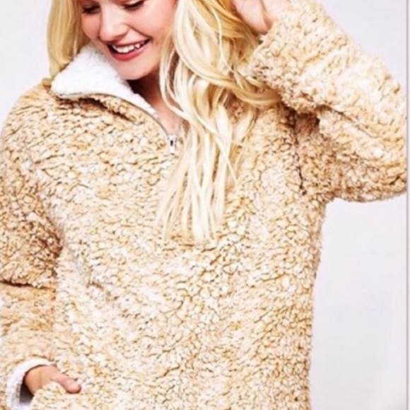 Sweaters - Latte Cream Cozy Teddy Bear Fleece Pullover